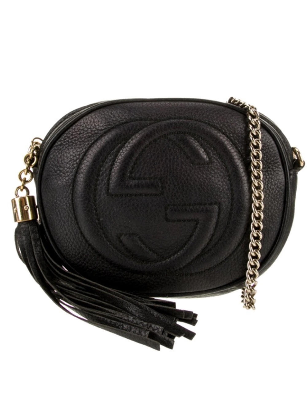 Gucci Black Pebbled Leather Crossbody with Tassel and Chain